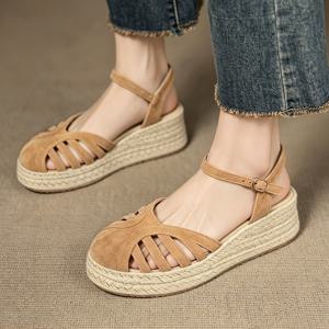 TEMU 스트랩 잠금식 홀우드 토 캡, 우븐 솔, 통근, 데일리 캐주얼 샌들, 웨지 에스파드릴, 의상, 해변, 바다, 휴가, 데일리 여성 신발, 여성 신발