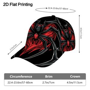 TEMU 1개 2D 평면 인쇄 할로윈 빨간색 하트 거미 패턴 야구 모자 - 스트리트 스타일을 위해 특별히 디자인됨, 사이즈 조절 가능, 멋진 그래픽, 스포티한 헤드웨어, 패셔너블한 액세서리, 휴일 선물로 완벽