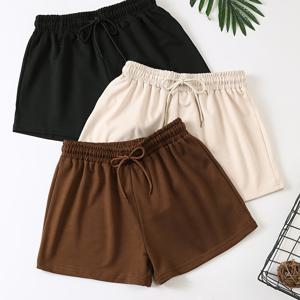 TEMU 3pcs 세트 단색 드로스트링 반바지, 여름 탄성 허리 캐주얼 반바지, 여성 의류