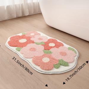 푹신한 욕실 러그 꽃무늬 욕실 매트 1개, 매우 부드럽고 흡수성이 뛰어난 욕실 러그, 욕실 바닥, 세면대, 욕조, 샤워실용 미끄럼 방지 편안한 욕실 매트, 집 꾸미기, 봄 장식, 크리스마스 장식, 크리스마스 선물
