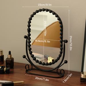 TEMU 1개 레트로 스타일 철제 아트 데스크탑 거울, 침실 화장대에 적합, 레이스 디자인, 초대형 고화질 거울로 아름다움을 밝혀줍니다.