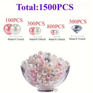 TEMU 1500개 인조 진주와 라인스톤, 화병 장식용, 홈 데코, 테이블 센터피스, 웨딩, 생일 파티, 프로포즈, DIY 아트 프로젝트, 추수감사절 & 크리스마스 파티 장식