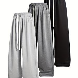 TEMU 남성용 오버사이즈 루즈핏 캐주얼 운동 바지 3pcs - 플러스 사이즈 통기성 와이드룩 바지, 야외 스포츠, 여행 및 일상 착용에 적합 - 기계 세탁 가능한 루즈 팬츠, 키가 큰/프레임용, 플러스 사이즈