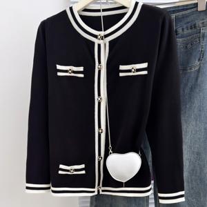 TEMU 봄가을 라이트 매튜 스타일 고급 시크 아우터웨어 청춘 카디건 코트 스타일리시 대비 컬러 니치 탑 여성용