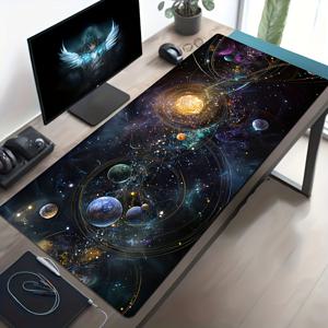 TEMU 갤럭시 아트 디자인 마우스 패드 - 생생한 태양계와 우주 패턴, 폴리에스터 섬유, 사무실, 게이밍, 생일 선물용으로 이상적, 직사각형 모양, 작업 공간 또는 게이밍 셋업에 완벽, 데스크탑용 마우스 패드