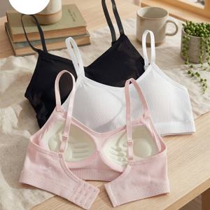 TEMU 3pcs 여성 속옷 세트, 고정컵 스레드 솔리드 브라, 심리스 고탄력 조절 가능 어깨 스트랩 통기성 올인원 가슴 패드 스포츠 요가 브라