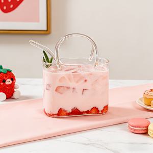 TEMU 26oz 패션 빨대 유리 핸드백, 2개 세트 (컵 1개+빨대 1개) 휴대용 핸드헬드 유리컵, 창의적인 수탉꼬리 컵, 주스, 밀크셰이크, 아이스티에 적합 - 손세척/재사용 가능, 휴일 선물, 밸런타인데이, 부활절, 필수 바 도구