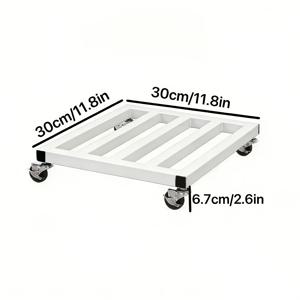 TEMU 30cm/35cm/40cm 메탈 프레임이 있는 흰색 직사각형 화분 트레이. 무게 감소를 위한 속이 빈 스트립 디자인, 360° 자유로운 이동을 위한 범용 바퀴 장착. 소형 운반 카트, 가정, 사무실 사용에 적합.