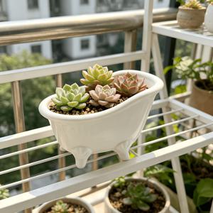 TEMU VMAYAN 모던 욕조형 화분 화분, 배수구 및 뿌리 썩음 방지 포함 - 다육식물, 선인장용, 탁상용 화분, 실외용 도자기, 불규칙한 모양의 욕조형 화분, 소형 실내화초용, 플라스틱 원예 선물, 홈 데코
