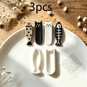 TEMU 3개 세트 우아하고 귀여운 고양이 & 작은 물고기 재미있는 커플 테마 주얼리 제작 키트, 사랑스러운 폴리머 클레이 커터, 클레이 몰드 및 주얼리 클레이 제작 도구. 폴리머 클레이 귀걸이, 이어 스터드, 브로치 및 냉장고 자석 제작에 적합