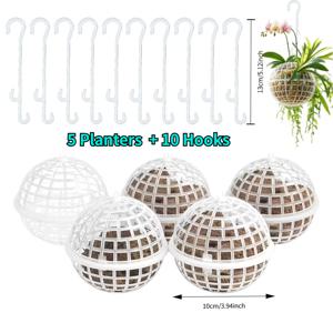 TEMU 15pcs 이끼 기둥 화분 세트 - 플라스틱 벽걸이 화분 5개 + 후크 10개 포함 | 배수구 포함 | 난초, 다육이, 다양한 실내 식물에 적합 | 모던 벽걸이 디자인 | 거실, 발코니, 정원 장식용 다기능 식물 화분