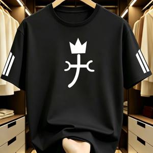 TEMU 남성용 속건성 통기성 티셔츠 - 왕관 프린트가 있는 경량 여름 반팔 크루넥 셔츠, 가정, 헬스장, 사무실 복장용 | 독점 기하학 디자인의 내구성 있는 캐주얼 상의 | 기계 세탁 가능 비의류