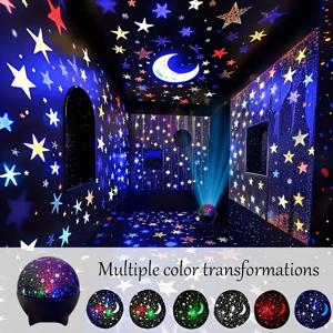 TEMU 360° 회전 별이 빛나는 하늘 프로젝터 무드등 — 아름다운 별과 달 LED 투사 램프, 방 장식 조명 — 침실, 결혼식, 파티용으로 이상적