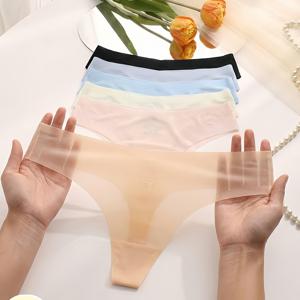 랜덤 5개 BellaBreeze 여성용 반투명 팬티 | 초박형 인비저블 끈팬티, 심리스 통기성 자국 없음, 데일리용 경량, 단색 끈팬티