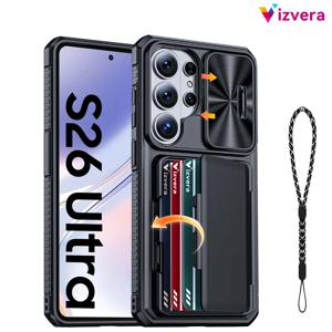 TEMU 휴대폰 케이스 - Vizvera, Galaxy S26 Ultra 호환 지갑 케이스 (끈 포함) [카드 슬롯][카메라 커버], 전면 충격 방지, 내구성 좋은 PC 소재 사용, Galaxy S26 Ultra 6.9인치 2026 모델
