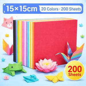 TEMU 15X15Cm 용지, 총 20가지 색상 200개 사각 접기 용지, 초보자 및 공예용, 가마고비, 꽃, 별 접기 적합