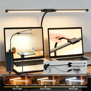 TEMU 스마트 3색 LED 책상 램프, 듀얼헤드 LED 책상 램프, 클램프형 USB 책상 램프, 듀얼헤드 LED 책상 램프 - 10단계 밝기 조절, 조절식 유연한 거ู센넥 디자인, 컴퓨터 화면 조명, 클립형 접이식 듀얼헤드 책상 램프, 독서등, 학습등