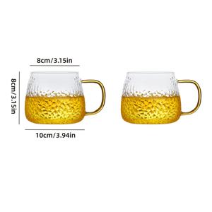 TEMU 노란색 망치 锤纹 단층 컵 2개, 음용 유리잔, 고붕산 붕규산 유리, 심플한 도톰한 넓은 입구 디자인, 주스 및 음료 컵, 차 우려내기 컵, 가정용 우유 및 커피 컵, 우유, 커피, 주스 등에 적합