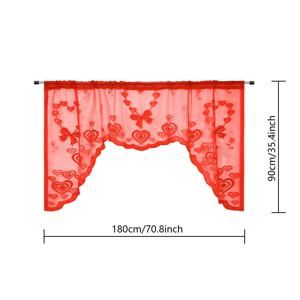 TEMU 하트 모양 장미 리본이 달린 빨간색 로맨틱 레이스 커튼 1개, 아름다운 로맨틱 커피 쉬어, 로드 포켓 포함, 침실, 식당, 욕실, 현관, 웨딩 룸 및 작은 창문에 적합한 웨딩 장식
