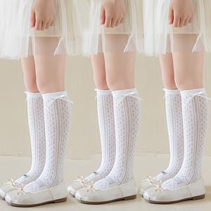 TEMU 여아용 허벅지 하이츠 양말 1켤레/2켤레/3켤레, 봄 여름용 모기 방지 통기성 좋은 경량 리본 장식 중목 양말, 손세탁 가능, 친구들과의 놀이약속 및 야외 활동용