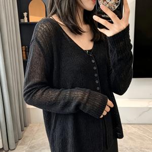 TEMU 여성용 루즈핏 긴소매 가디건, 가볍고 통기성 좋은 여름 캐주얼 릴랙스한 느낌의 레이어드 탑