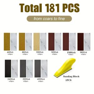 TEMU 30*93mm 90개 디테일 샌더 세트, 업그레이드된 3-In-1 미니 수동 샌딩 블록, 목공, 좁은 공간 및 연마 프로젝트에 적합한 60-400방 사포 (총 91개)