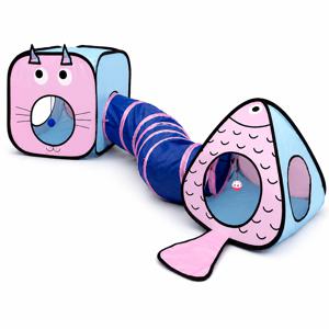 TEMU 3-In-1 접이식 고양이 터널 장난감 (큐브 하우스 및 물고기 텐트 포함), 고양이, 강아지, 토끼 및 미만의 소형 애완동물을 위한 걸이 볼이 달린 상호 작용형 실내 애완 동물 놀이 터널