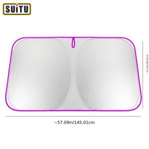 TEMU 신상 퍼플 자동차 앞유리용 햇빛가리개, 여름 더위 차단, 고품질 이중 레이어 패브릭 소프트 베이스 사용, 여러 차종에 적합, 소형 사이즈, 도어 틈새 포켓에 수납 가능