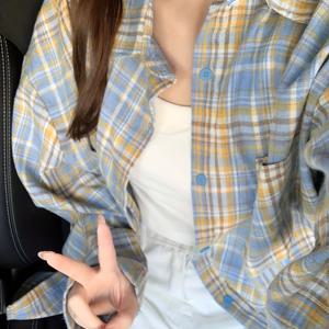 TEMU 봄 가을 여름 레트로 체크 셔츠 신상 루즈핏 탑 패션 여성용 아우터