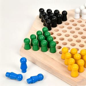 TEMU 솔리드 우드 육각형 중국 체커, 남아 여아용 6피스 체스, 초등학생, 부모-자녀 체스 게임, 보드 게임, 교육용 장난감, 소근육 운동 능력 및 손과 눈의 협응력, 부모-자녀 상호 작용 및 사회 기술
