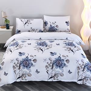 TEMU 3pcs 세트 - 이불 커버 및 베갯잇 세트/고급 브러시 처리/부드럽고 편안함/피부 친화적/통기성/기하학적/플로럴/다운/사계절용 침구 용품, 호텔 침실 거실 가정 기숙사 킹 사이즈에 적합 (이불 커버 1개 x 베갯잇 2개)