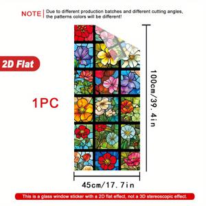 1롤 2D 플로럴 스테인드글라스 패턴 창문 필름, 45×100cm, 무광 PVC 소재, 정전기 접착식 윈도우 클링, 홈/오피스/거실/욕실/주방/문&창문용 비접착 유리 스티커