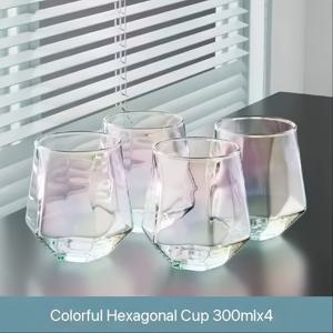 TEMU 4개 세트, 300ml/10.14oz - 트렌디한 투명 유리컵, 기하학적 디자인 물컵, 리큐어 글라스, 홈 맥주잔, 주스컵, 거실용 티컵, 우유잔 등