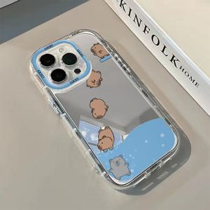 TEMU 휴대폰 케이스 - 카피바라 다이빙 거울 휴대폰 케이스 메이크업 거울 PC 하드 케이스 1.5mm 2-in-1 풀 커버리지 에어백 낙하 방지 미세 구멍 창의적인 렌즈 링 편안한 독립형 전기 도금 버튼 데일리 및 베스트 프렌드 선물 아이폰에 적합