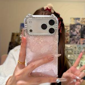 휴대폰 케이스 - 고급 3D 라인스톤 고양이 카메라 쉘 패턴 그라데이션 하트 폰 케이스, 아이폰 17, AIR, 16, 15, 14, 13, 12, 11 Pro 호환, 하드 폰 케이스/커버, 선물, 여학생