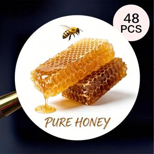 TEMU 정통 꿀 테마 원형 스티커 48개 | 수채화 벌집 및 꿀 디자인 포함 | 선물 가방, 선물 상자, 꿀 포장, 공예품 및 식품 진열용 다용도 종이 라벨