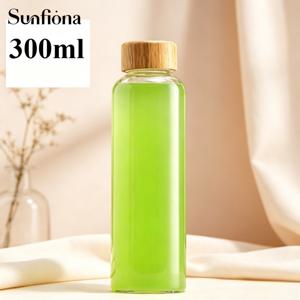 TEMU Sunfiona 보로실리케이트 유리병 1개, 대나무 뚜껑 포함 - 내열성, 여행용, 콤부차, 케피어, 차, 슬러시, 주스용, 헬스장, 가정, 냉장고 보관용 누수 방지, 재사용 가능한 유리병