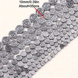 TEMU 6/8/10mm 약 62/42/35개입 블랙 양면 로즈 천연 헤마타이트 스톤 드릴 플랫 슬라이스 루스 비즈 플랫 비즈 스페이서 비즈 수제 팔찌 목걸이 귀걸이 주얼리 장식 수제 주얼리 범용 재료 추가