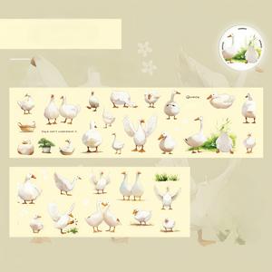 1롤 2M 폭 PET 투명 테이프 (6Cm), 귀여운 수채화 동물 스티커 롤 - 고양이, 강아지, 양 & 오리 패턴 - 스크랩북, 불렛 저널링, 플래너, 미술 공예용 투명 장식 마스킹 테이프