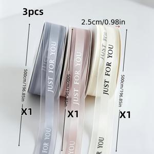 TEMU 부드러운 3색 얀 리본, 인스타 스타일 투명 메시 리본 간편한 영어 프린팅 얀 리본 꽃 케이크 선물 상자 포장 장식 리본, 리본 재료