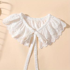 여성용 오프숄더 자수 탈부착 칼라, 이중 레이스 러플 트림 숄 칼라
