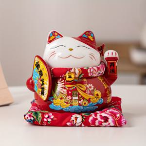 TEMU 작은 세라믹 만에키네코 인형 고양이 돈상