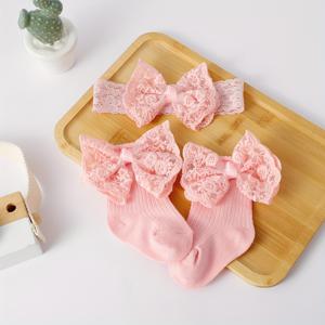TEMU 1 세트 봄 가을 레이스 아기 귀여운 스위트 리본 양말과 리본 머리띠, 풀, 1번째 생일 선물로 적합