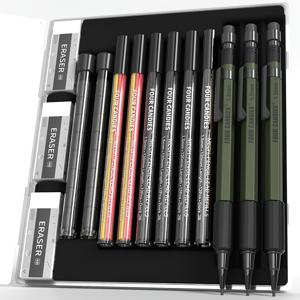TEMU FourCandies 1.3mm 기계식 연필 세트 (48개 리필 포함), 금속 내구성 바디, 3개 강력한 목공용 연필 + 3개 지우개 및 12개 지우개 리필, 야외 작업 및 드래프팅 마킹에 완벽한 발렌타인데이 선물 - 남자친구 또는 남편을 위한 특별한 선물