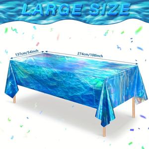 TEMU 오션 블루 웨이브 식탁보 1개 137x274cm - 일회용 레이저 직사각형 커버, 해변, 웨딩 장식, 여름 장식, 야외 정원 장식, 야외 장식, 서핑 및 수영장 테마 파티용 - 생일, 결혼식, 여름 축하 행사, 이벤트 테이블 장식에 최적 | 서퍼 테마 장식 | 일회용 테이블 커버, 해변 액세서리