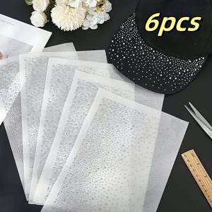 TEMU 6개 화이트 라인스톤 열전달 스티커 - 오래 지속되는 접착력, DIY 의류 수리 및 장식 패치, 핫 & 핫 프린트 공예용, 패션 액세서리, 옷감 장식용 아이언 스티커, 반짝이는 장식품