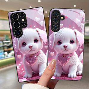TEMU 폰 케이스: 귀여운 흰색 강아지 패턴 렌즈 보호 기능 갤럭시 S9+/S10/S20+/S20 울트라/S21 5G/S21+/S22/S23 플러스/S24 플러스/S25/S25/노트 9/노트 10/노트 10+/노트 20/노트 356 울트라용, 안티드롭 강화유리 커버, 패셔너블하고 트렌디한 디자인, 내구성 & 귀여운 비즈니스 고품질 모바일 액세서리