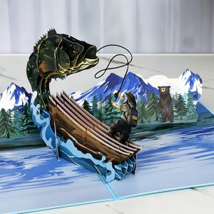TEMU 팝업 3D 봉투 포함 축하 카드 1개, 알래스카 낚시 디자인, 남성/할아버지/아빠/남편/남자친구/아들/손자/조카/모든 낚시 애호가에게 적합, 행복한 아버지의 날 카드, 행복한 은퇴 카드, 생일 축하 카드