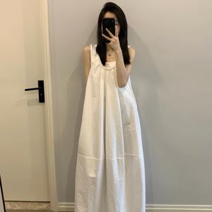 TEMU 여성 민소매 롱 원피스 루즈핏 셔링 나시 에이라인 체형커버 시원한 여름 바캉스룩 꾸안꾸 마실룩 데일리 화이트