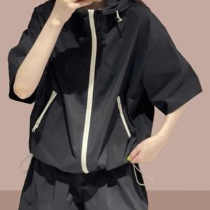 TEMU 여성용 새로운 패션 후드형 루즈핏 선캡 가랑이 숏팬츠 여름 신상 얇은 반바지 차림 자외선 차단 가디건